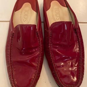 Tods red loafer slides